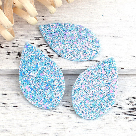 P718 - 10 pcs. Blue Multicolor Faux Leather Dangle Charms Pendants - Teardrop - 55mm (2.17") - Great for Light Earrings or Dangles! Double Sided