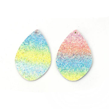 P719 - 10 pcs. Rainbow Stripes Faux Leather Dangle Charms Pendants - Sparkle - Teardrop - 55mm (2.17") - Double Sided - Great for Earrings