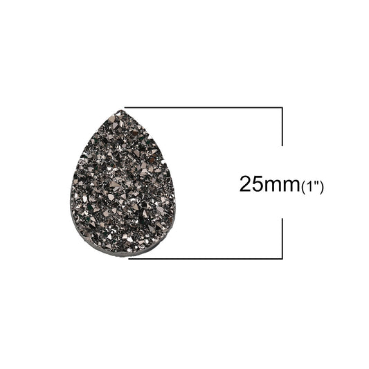 CA335 - 10 pcs Drusy Druzy Resin Embellishment Teardrop Cabochons - Silver Gunmetal - 25x18mm - 25mm x 18mm - 18x25mm - Tear Drop - Thick: 4.5mm