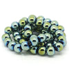 BD335 - 52 pcs. - 8mm Blue, Green and Golden Hematite Round Beads - 15 inch strand - Hole Size: 1.6mm