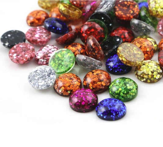 CA260 - 10 pcs Druzy Resin Embellishment Cabochons - 10mm - Glitter Style - Assortment - Solid