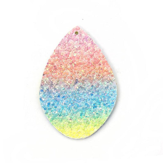 P719 - 10 pcs. Rainbow Stripes Faux Leather Dangle Charms Pendants - Sparkle - Teardrop - 55mm (2.17") - Double Sided - Great for Earrings