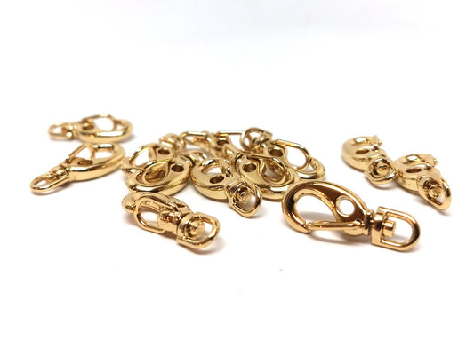 CL127 - 12 pcs. Gold Plated Lobster Clips Swivel Clasps for Key Ring - 22mm x 9mm- Rotates - Claw Clasps - Dozen