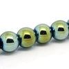 BD335 - 52 pcs. - 8mm Blue, Green and Golden Hematite Round Beads - 15 inch strand - Hole Size: 1.6mm