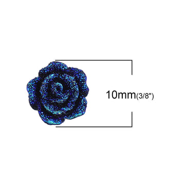 CA261 - 10 pcs Druzy Resin Embellishment Cabochons Blue - 10mm - Flower - Rose