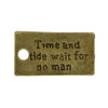 P720 - 20 pcs. Antique Bronze "Time and tide wait for no man" Rectangle Charms Pendants - 28mm X 15mm
