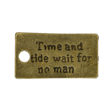 P720 - 20 pcs. Antique Bronze "Time and tide wait for no man" Rectangle Charms Pendants - 28mm X 15mm