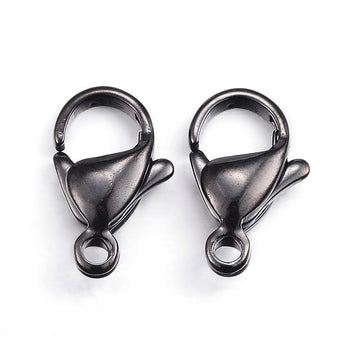 CL058 - 10 pcs. 304 Stainless Steel Lobster Clasps - 12mm x 7mm - Claw Clasps - Black Plated - Hole Size: 1.5mm