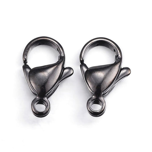 CL058 - 10 pcs. 304 Stainless Steel Lobster Clasps - 12mm x 7mm - Claw Clasps - Black Plated - Hole Size: 1.5mm