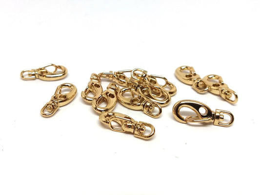 CL127 - 12 pcs. Gold Plated Lobster Clips Swivel Clasps for Key Ring - 22mm x 9mm- Rotates - Claw Clasps - Dozen