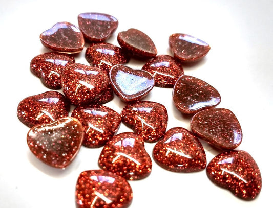 CA336 - 10 pcs Druzy Resin Embellishment Cabochons - 12mm - Glitter Style - Red - Solid - Heart
