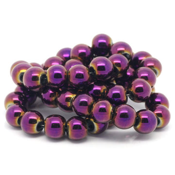 BD336 - 50 pcs. - 8mm Purple and Golden Hematite Round Beads - 15 inch strand - Hole Size: 1.6mm