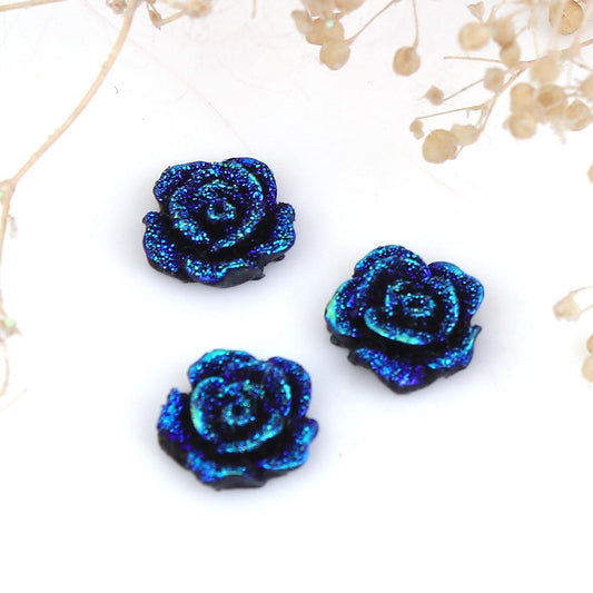 CA261 - 10 pcs Druzy Resin Embellishment Cabochons Blue - 10mm - Flower - Rose