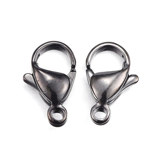CL058 - 10 pcs. 304 Stainless Steel Lobster Clasps - 12mm x 7mm - Claw Clasps - Black Plated - Hole Size: 1.5mm