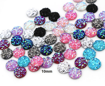 CA200 - 10 pcs Assortment of Druzy Resin Embellishment Cabochons - 10mm - Dome Circle - Variety - Mix of Colors!