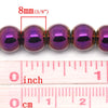 BD336 - 50 pcs. - 8mm Purple and Golden Hematite Round Beads - 15 inch strand - Hole Size: 1.6mm