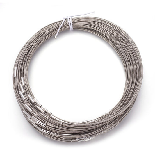 N100 - 10 pcs. Steel Memory Wire Choker Necklaces with Silver Magnetic Clasp - 19 5/8 inch - 1mm - THICK - Silver Tone - HIGH QUALITY - 50cm