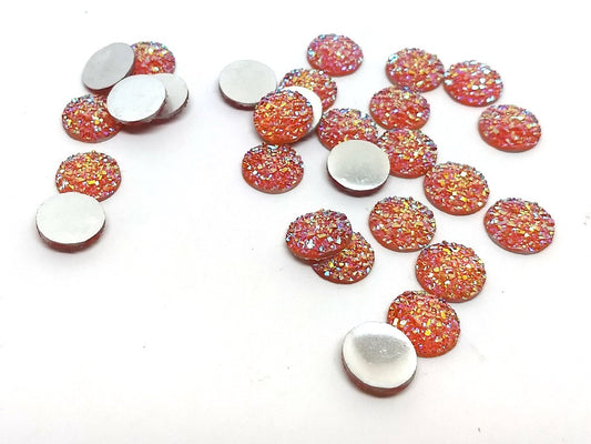 CA061 - 10 pcs Druzy Resin Embellishment Cabochons Orange Multicolor - 12mm - Dome Circle