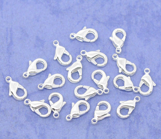 CL059 - 50 pcs. Silver Plated Lobster Clasps - 10mm x 6mm - Made of Alloy! Very high quality! - Claw Clasps - Hole Size: 1mm