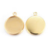 P367 - 10 pcs. 304 Stainless Steel Circle Round Bezel Pendant Tags Trays - 18mm Glue Pad Setting - Golden - Tarnish Resistant!
