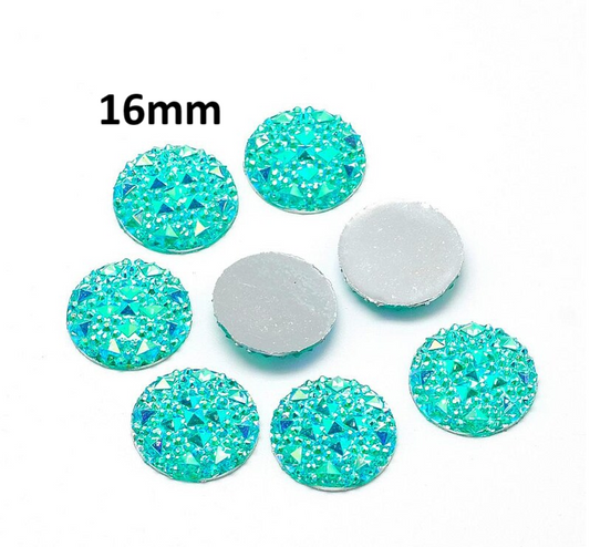 RC0084 - 10 pcs Druzy Resin Embellishment Cabochons Blue Ice Mint Multicolor AB - 16mm - Shimmer Style