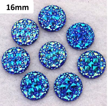 RC0083 - 10 pcs Druzy Resin Embellishment Cabochons Blue Multicolor AB - 16mm - Shimmer Style