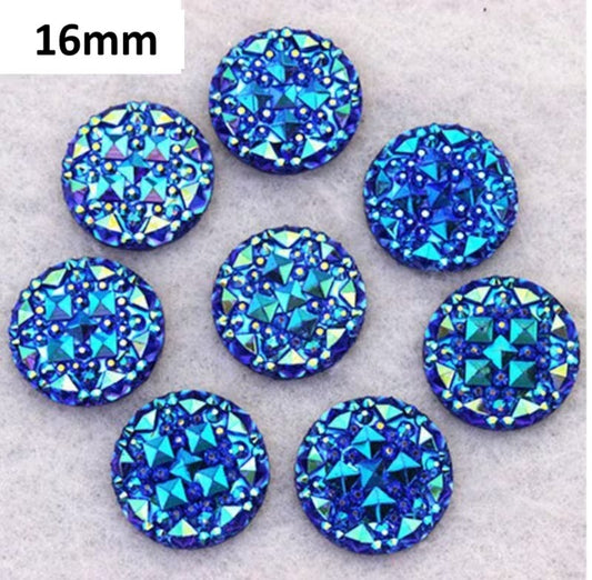 RC0083 - 10 pcs Druzy Resin Embellishment Cabochons Blue Multicolor AB - 16mm - Shimmer Style