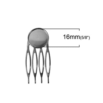 H013 - 10 pcs. - Gunmetal Hair Combs Clips Cabochons Bezels - 16mm Glue Pad