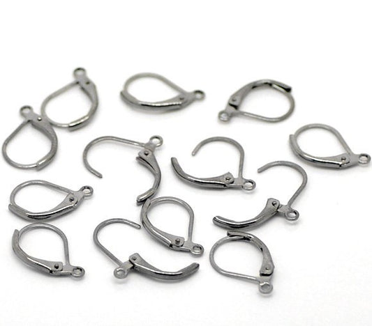 E235A - 20 pcs (10 pairs) Gunmetal Leverback Earrings - 16x10mm - Made of copper!