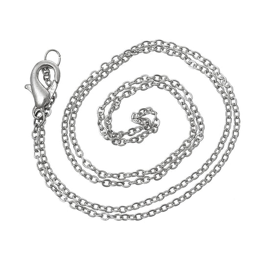 N009 - 1 pc. Silver Tone Chain Link Necklaces 16 7/8" - (1.7 x 1.5mm Links) - 43cm - Lobster Clasps - Claw Clasps - 16"