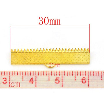 BA044 - 100 pcs. Gold Plated Textured Ribbon Crimp End Caps - 30mm x 7.5mm