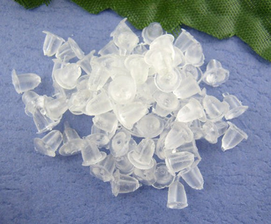E006A - 100 pcs (50 Pairs) Clear Transluscent Rubber Earring Back Stoppers - 5mm x 5mm - Cone