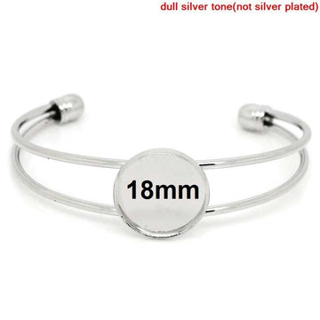 B041 - 5 pcs. Silver Tone Open Cuff Bangle Adjustable Bezel Cabochon Bracelets - 15.5cm - 18mm Glue Pad - Made of Copper!