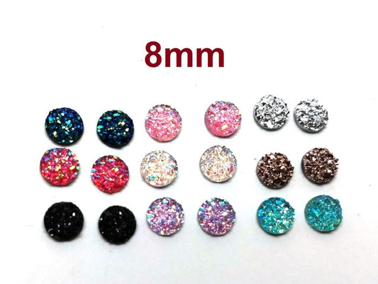 CA338 - 10 pcs Assortment of Druzy Resin Embellishment Cabochons - 8mm - Dome - Variety - Mix of Colors!