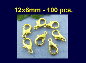 CL060 - 100 pcs. Gold Plated Lobster Clasps - 12mm X 6mm - Claw Clasps
