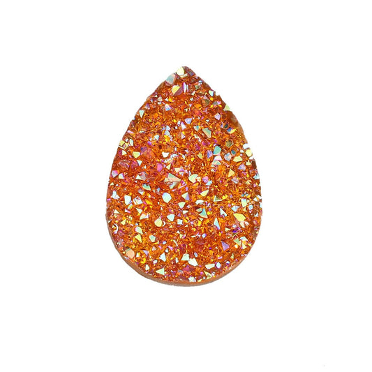 CA339 - 10 pcs Drusy Druzy Resin Embellishment Teardrop Cabochons - Orange AB - 25x18mm - 25mm x 18mm - 18x25mm - Tear Drop - Thick: 4.5mm