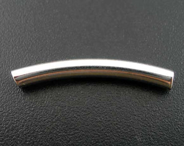 BD486A - 100 pcs. Silver Plated Noodle Tube Long Thin Smooth Curved Beads - 24mm x 3mm (1") - Made of Copper! High Quality! Hole Size: