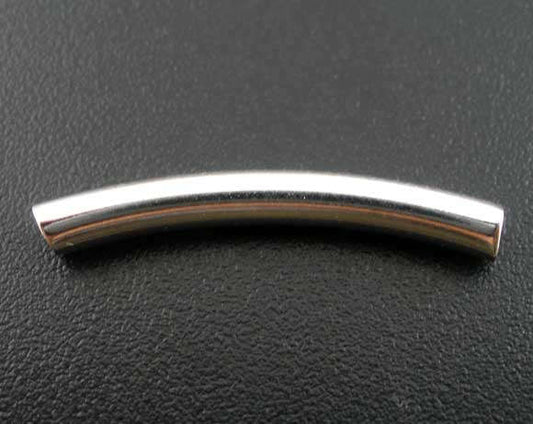 BD486A - 100 pcs. Silver Plated Noodle Tube Long Thin Smooth Curved Beads - 24mm x 3mm (1") - Made of Copper! High Quality! Hole Size: