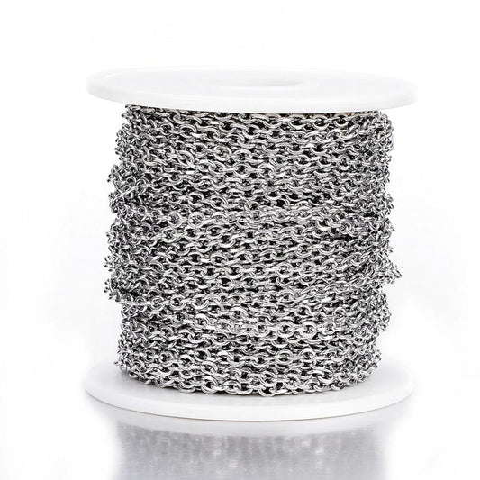 N138 - 10M (32.8ft) - 304 Stainless Steel Silver Tone Cable Chain - 4mm x 3mm Links - 18 ga (0.8mm) - Tarnish Resistant