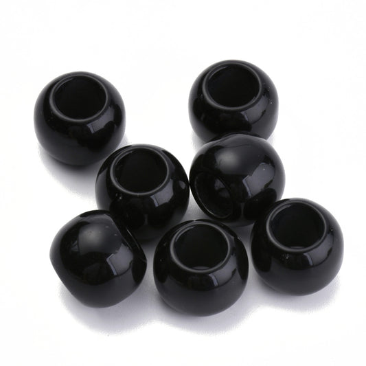 BD367 - 100 pcs Black Smooth Acrylic Ball Spacer Beads - 12mm - Large Hole: 5.5mm - Fits European Cords and Paracord!
