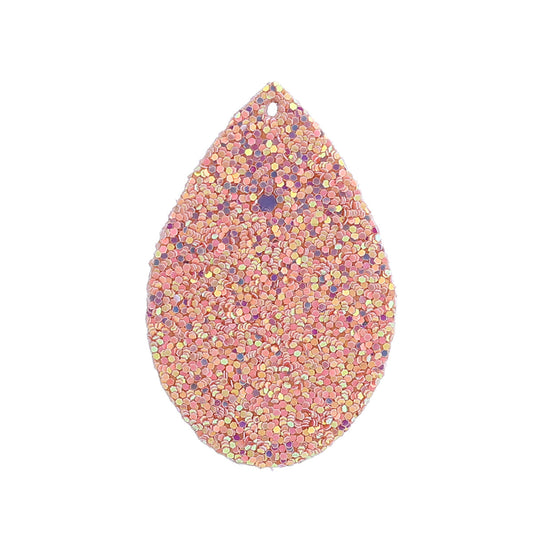 P721 - 10 pcs. Coral Multicolor Glitter Faux Leather Dangle Charms Pendants - Teardrop - 55mm (2.17") - Great for Light Earrings! Double-Sided