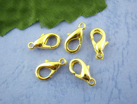 CL060 - 100 pcs. Gold Plated Lobster Clasps - 12mm X 6mm - Claw Clasps