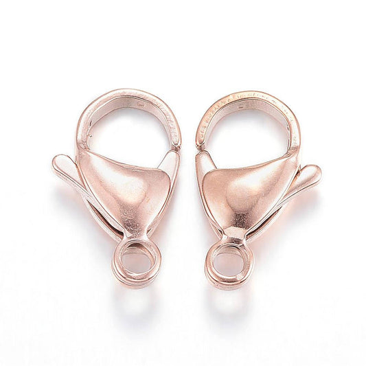 CL061 - 10 pcs. 304 Stainless Steel Lobster Clasps - 15mm x 9mm - Claw Clasps - Rose Gold Plated - Tarnish Resistant!