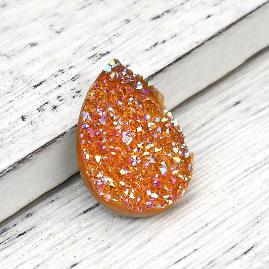 CA339 - 10 pcs Drusy Druzy Resin Embellishment Teardrop Cabochons - Orange AB - 25x18mm - 25mm x 18mm - 18x25mm - Tear Drop - Thick: 4.5mm