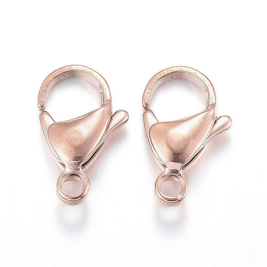 CL061 - 10 pcs. 304 Stainless Steel Lobster Clasps - 15mm x 9mm - Claw Clasps - Rose Gold Plated - Tarnish Resistant!