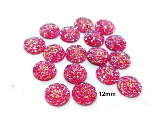CA065 - 10 pcs Druzy Resin Embellishment Cabochons Hot Pink - 12mm - Dome Circle