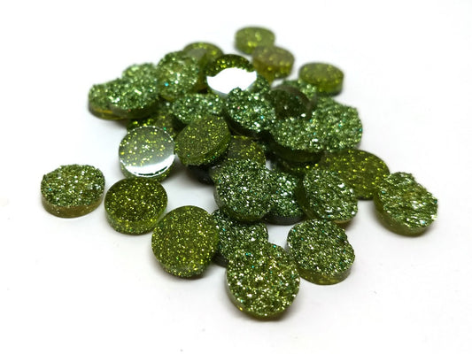CA266 - 10 pcs Druzy Resin Embellishment Cabochons Sparkly Green Olive - 12mm