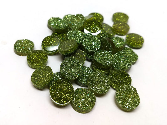 CA266 - 10 pcs Druzy Resin Embellishment Cabochons Sparkly Green Olive - 12mm