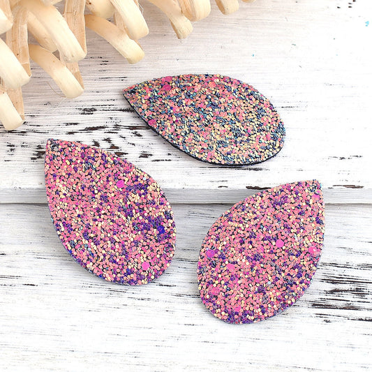 P722 - 10 pcs Purple Pink Multicolor Faux Leather Dangle Charms Pendants - Teardrop - 55mm (2.17") - Great for Light Earrings, Necklaces or Dangles
