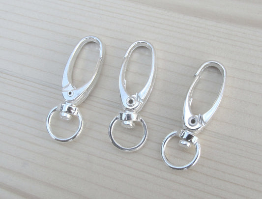 CL062 - 10 pcs. Silver Plated Lobster Swivel Clasps for Key Ring - 41 x 14mm - Claw Clasps